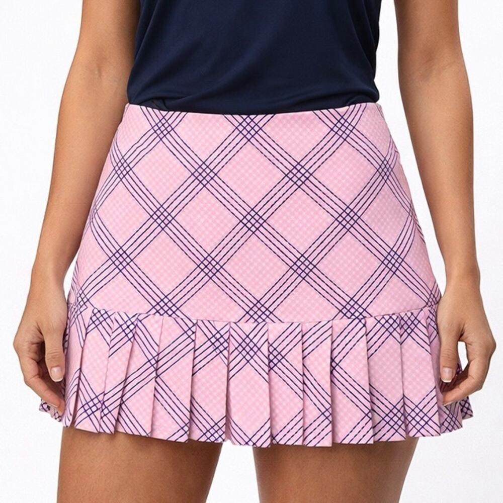 Lulu-B Pink Plaid UPF 50+ Pleated Skort Size S Zip Pockets Pull On Cooling NWOT - Picture 9 of 9